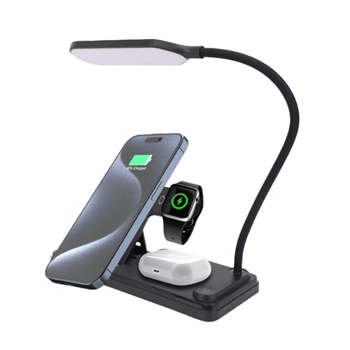15W Fast Charging Station with Phone Watch Earbuds Stand and Lamp, Multifunctional 3 in 1 Charger for Home and Travel