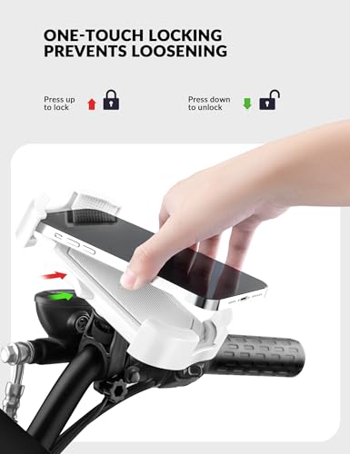 ROCKBROS Bike Phone Holder Security Lock Shockproof Bicycle Phone Mount - color: Handlebar Mount White