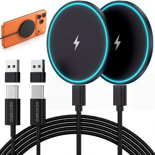 Magnetic Wireless Charger 2Pack,Charging Pad with Light,6FT Cable, Black - color: Black