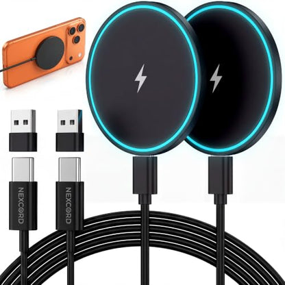 Magnetic Wireless Charger 2Pack,Charging Pad with Light,6FT Cable, Black - color: Black