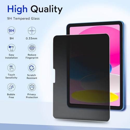 MOBDIK Privacy Screen Protector for iPad A16 11th 2025 & iPad 10th Gen 2022 - size: iPad 10th/11th Generation