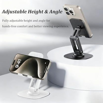 2-Pack Desk Phone Stand - Black and White, Adjustable Foldable Mobile Holders with 360° Rotating Base for All Smartphones