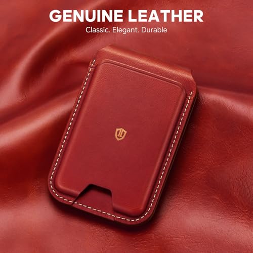 SHIELDON Genuine Leather Magnetic Wallet Stand for MagSafe, Retro Red | Strong Magnetic, 6 Card Holder, Kickstand, Angle Adjustment, Rfid Blocking, Quick-access, for iPhone 17/16/15/14/13/12 Series - color: Retro Red