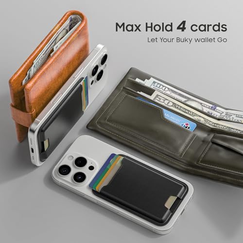 Musotica 2 Packs Phone Card Holder, Leather Phone Wallet Stick on, Stronger Nano Adhesive Credit Card Holder for Back of Phone Case, With RFID Blocking, Fit 4 Cards for iPhone, Samsung, and Android - color: Black