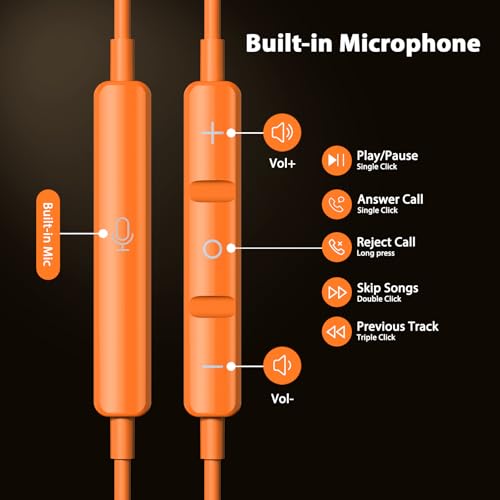 Jelanry Magnetic USB-C Wired Earbuds HiFi Stereo Headphones with Mic Orange - color: Orange