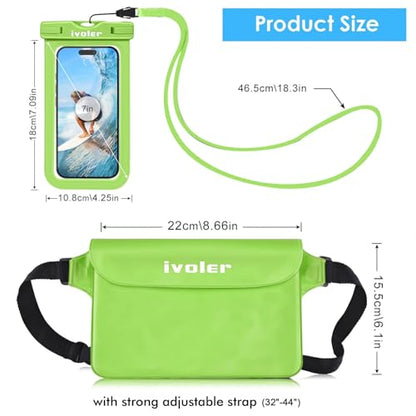 ivoler 2-Pack Waterproof Fanny Pack & Phone Pouch, Dry Bag for Passport, Phone & Wallet, Floating Waterproof Phone Case for Beach, Swimming, Kayaking, Boating, Cruise Essentials & Travel - color: Grass Green