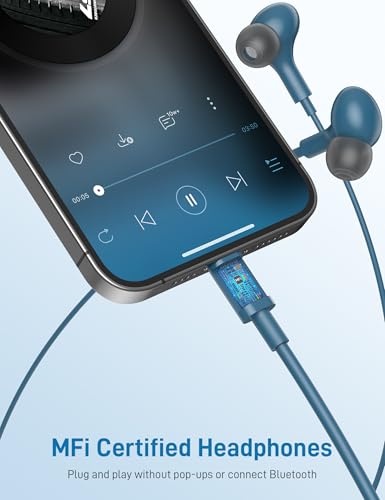 iMangoo for Apple MFi-Certified Soft Headphones for Lightning Wired Earbuds - color: Lake Blue