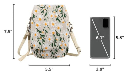 SILKAREA Embroidered Cute Mini Crossbody Bag for Women Small Handbags Wristlet Wallet Bag Cell-phone Pouch Coin Purse - color: Chamomile Beige