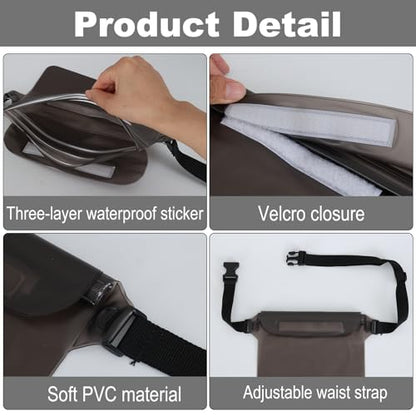 Triple zip lock protection Waterproof Fanny Pack - Waterproof Phone Pouch with Waist Strap，for Outdoor Water Sports, Boating, Hiking,Kayaking,Fishing ， Beach, Camping and Swimming (black) - color: black