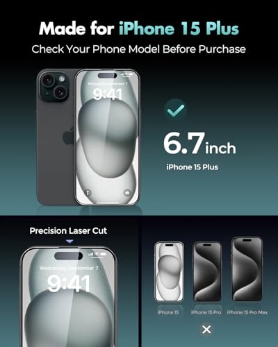 UNBREAKcable 3-Pack Screen Protector for iPhone 15 Plus,Tempered Glass | Shatterproof Glass,One Pull Perfection,Auto Dust Elimination,99.99% HD Clear,Bubble Free,Full Coverage for Apple 6.7 Inch - size: iPhone 15 Plus
