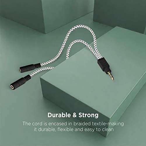 Headphone Splitter, 3.5mm Stereo 2-Way Audio Cable - 20CM / Zebra White - color: Zebra White, size: 9.8 inch / 25 cm