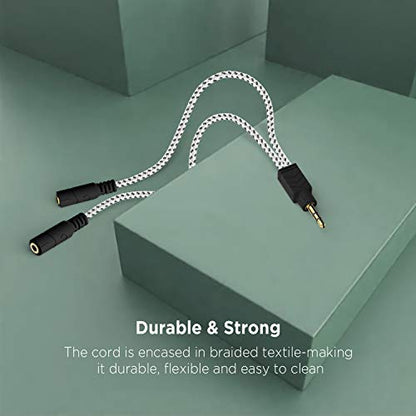 Headphone Splitter, 3.5mm Stereo 2-Way Audio Cable - 20CM / Zebra White - color: Zebra White, size: 9.8 inch / 25 cm