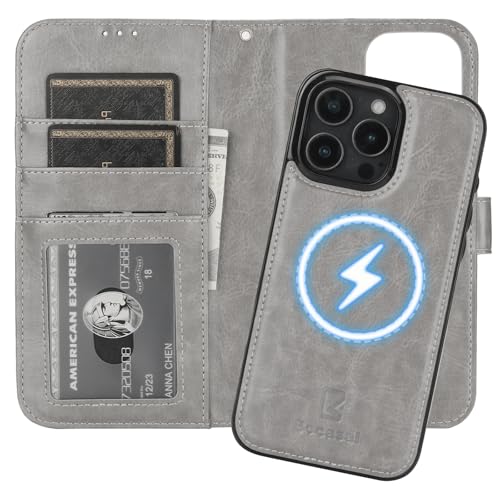 Bocasal for MagSafe Wallet Case Card Holder for iPhone 16 Pro Max Grey - color: Gray for MagSafe