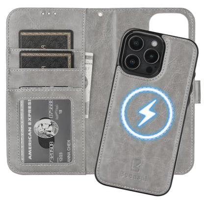 Bocasal for MagSafe Wallet Case Card Holder for iPhone 16 Pro Max Grey - color: Gray for MagSafe