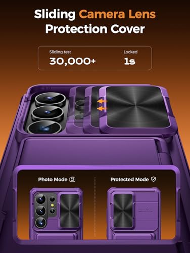 Vihibii for Samsung Galaxy S26 Ultra Case with Card Holder, Dark Purple | RFID Blocking, Slide Camera Cover, Military-Grade Drop Protection, Rugged Hard Back, Silicone Edge Wallet Case, Dark Purple - color: Dark Purple