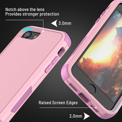 X-belmox Heavy Duty Phone Case for iPhone SE 3rd Generation Drop Proof Pink | with Screen Protector 3 in 1 iPhone SE 2020/2022 Case [Shockproof] Rugged Protective Cover for iPhone 7/8 4.7", pink - color: Pink