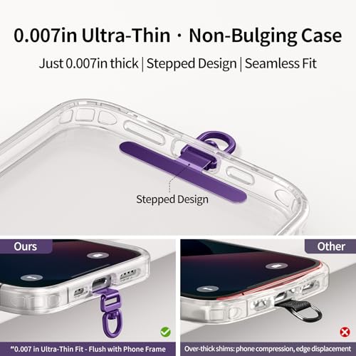 saxsion Phone Tether Tab & Lanyard Tab, 360° Swivel Clip - Ultra Thin Stainless Steel Universal Patch for All Phone Cases - color: Dark Purple*2