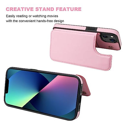 ONETOP for iPhone 13 Wallet Case with Card Holder,Pink | Kickstand,ID/Cash Holder,Case Wallet with Card Slots,Double Magnetic Clasp,Durable PU Leather Shockproof Cover for Women Men - color: Pink