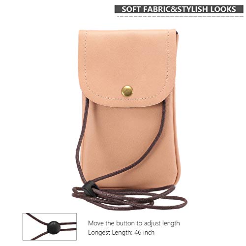 Cell Phone Neck Pouch, PU Leather Carrying Bag with Credit Card Holder Adjustable Strap, Small Travel Purse for iPhone 11 XR XS Max SE 8 7 6 Plus, Galaxy S10 S7 Edge A10 J7, Moto G6 (Pink) - color: 01 Pink
