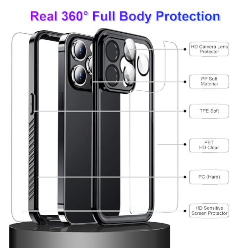 Compatible with iPhone 14 Pro Max Case Waterproof, Built-in Screen & Camera Protector IP68 Underwater Full Body 14FT Military Dropproof Shockproof Phone Case 6.7"-Black/Clear - color: Black, size: iPhone 14 Pro Max