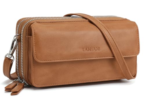 RFID Crossbody Wallet Wristlet Purse with Phone Pocket For Women Vegan Leather - color: B-dark Mustard