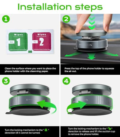 Meifigno for MagSafe Car Mount Charger, 15W Wireless Charger Stand with Vacuum Suction Cup, Magnetic Phone Holder for Car, for iPhone 17 Pro Max 16-12 & Android, 360°Adjustable & Foldable Phone Stand