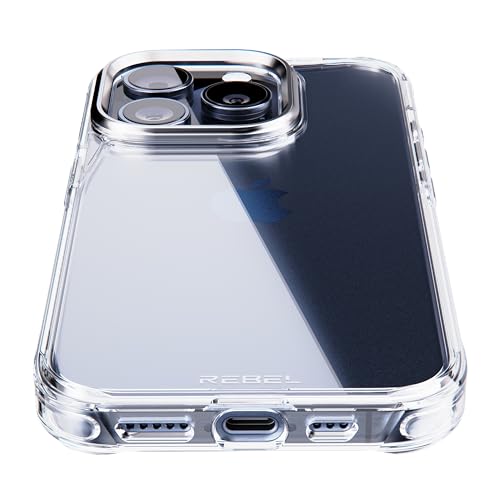 REBEL iPhone 15 Pro Clear Case [Crystal Series Gen-5] Transparent, Dual Anti-Scratch, Non-Yellowing PC, Protective Shockproof Bumpers, Metal Lens & Buttons, 6.1 Inch Phone 2023 (Clear, No Magnet) - color: Crystal Clear, No MagSafe, size: iPhone 15 Pro
