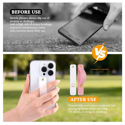 2-Pack White Silicone Phone Strap with Kickstand - Versatile Grip & Holder for Most Phones and Cases (Transparent * 1 + Light Pink * 1) - color: Transparent * 1 + Light Pink * 1