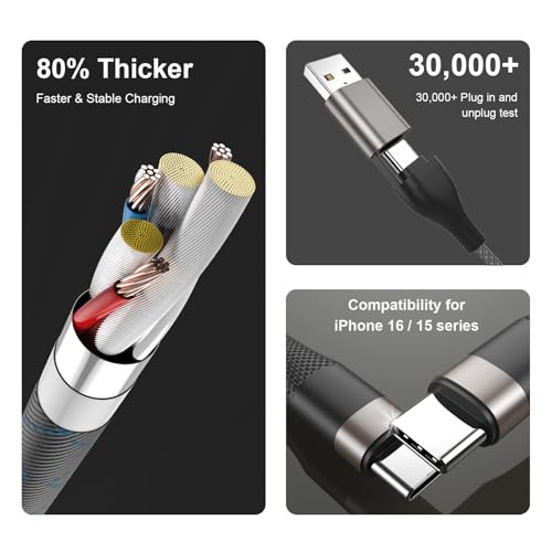 2FT Nylon Braided for Apple Watch Charger 3 in 2 - USB C/Lightning/Micro Fast Charging Cable, Compatible with iWatch Ultra/SE/9-1 & iPhone 15/14/13, Galaxy S23 (Durable Tangle-Free)