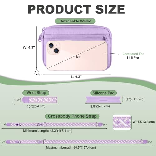 YFWE Clip and Go Strap for Phone with Wallet Crossbody, Adjustable Phone Lanyard with Detachable RFID Wristlet Wallet, Pattern Strap, Purple (M) - color: Purple-pattern Strap, size: Medium