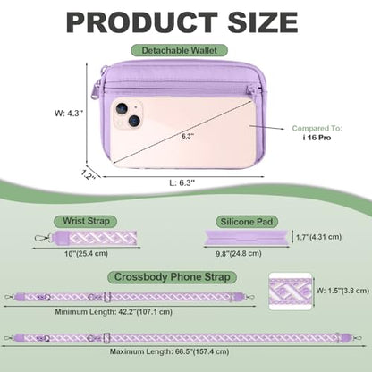 YFWE Clip and Go Strap for Phone with Wallet Crossbody, Adjustable Phone Lanyard with Detachable RFID Wristlet Wallet, Pattern Strap, Purple (M) - color: Purple-pattern Strap, size: Medium