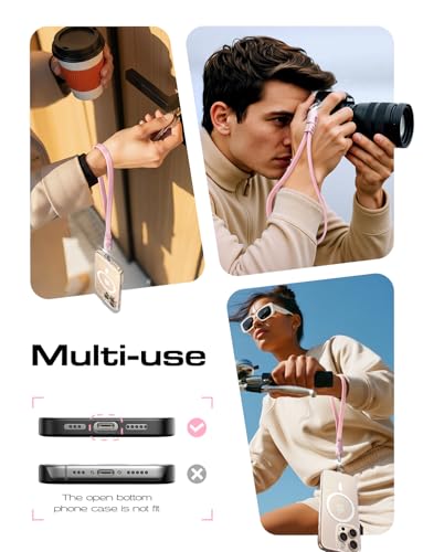 LISEN Phone Lanyard, 60W USB C Cable Phone Wrist Strap, Anti Theft Phone Strap, Phone Charm with 2 Pack Tether Tab, Wrist Lanyard for Women and Men, Teacher, Pink - color: Pink, size: 9.1in Wrist Strap
