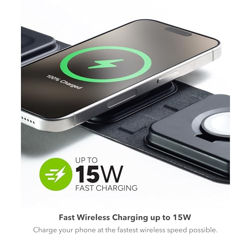 mophie 3-in-1 Travel Charger v2 with MagSafe - Portable Wireless Charging Hub, Compatible with Apple Devices, iPhone 16/15/14/13/12, Apple Watch Series 10 to 1 & Ultra, AirPods Pro/3rd Gen, Black - color: Black, style: Gen 2