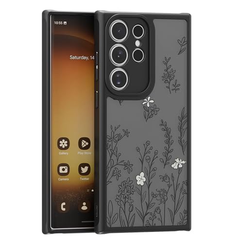for Samsung Galaxy S23 Ultra Case,Cute Floral Black Wild Flower Pattern Sleek Slim Protective Phone Case for Women Girls,Aesthetic Pattern Print TPU Bumper Shockproof Cover for S23 Ultra - color: Black Wild Flower, size: S23 Ultra
