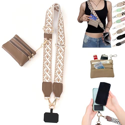 Crossbody Body Phone Holder for Women, New Phone Strap with Zippered Pouch, Adjustable Crossbody Strap - color: Brown