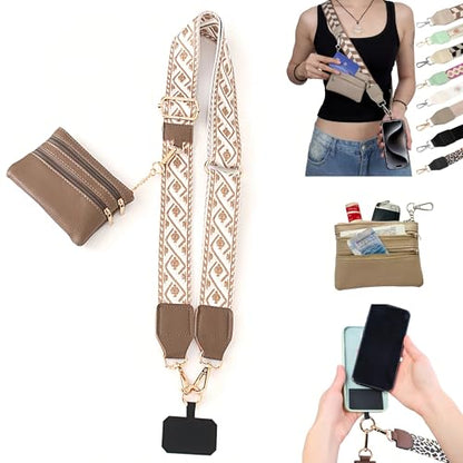 Crossbody Body Phone Holder for Women, New Phone Strap with Zippered Pouch, Adjustable Crossbody Strap - color: Brown