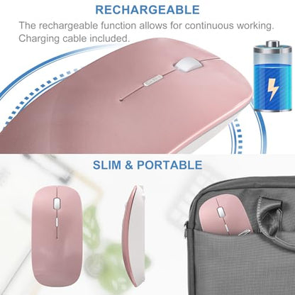 Bluetooth Wireless Mouse for MacBook Air Mac Pro Laptop Computer iPad Pad PC Laser Optical Rechargeable Mini Slim Silent Mouse Widely Used Desktop Hp iMac (Rose Gold) - color: Rose Gold