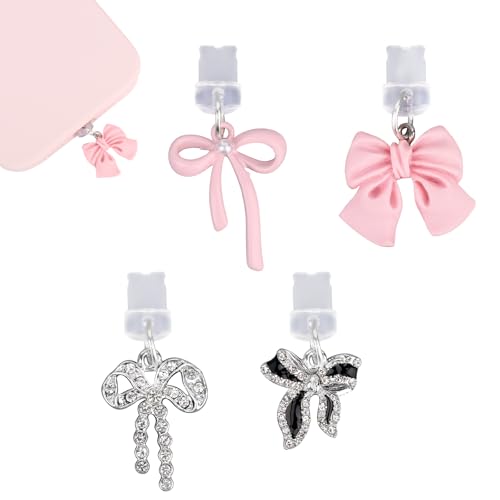 Penitue 4pcs Phone Dust Plug Charms, Creative Charging Port Dust Plug Cover - style: Bow Style