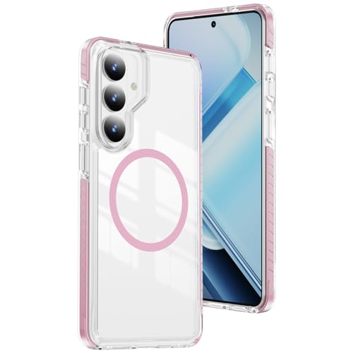 DEERLAMN Magnetic Clear Case for Samsung Galaxy S26 Plus/S25 Plus 6.7-Inch,[Fit for Magsafe][Military Grade Drop Protection] Transparent Slim Fit Non-Yellowing Shockproof Protective Phone Cover,Pink - color: Pink, size: for Samsung Galaxy S26 Plus