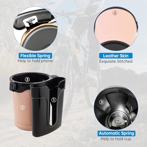 3-in-1 Universal Bike Cup Holder with Cell Phone Case Keys Hook, Beige - color: beige