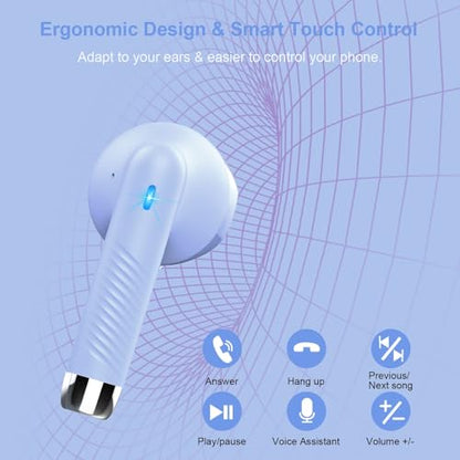 Wireless Earbuds, Bluetooth 5.4 Earbuds Stereo Bass, Bluetooth Headphones - color: Glossy Purple