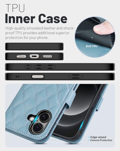 OCASE for iPhone 17 Wallet Case, Card Holder, Diamond Check Blue | RFID Blocking, Kickstand, Magnetic Closure, PU Leather Flip Folio, Shockproof TPU Shell, Protective Phone Cover (6.3") 2025 - color: Diamond Check Blue