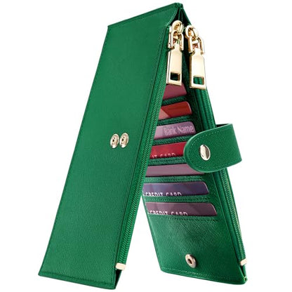 Travelambo RFID Wallet Women Large Size Bifold Multi Card Wallet Case with Zipper Pocke Credit Card Holder for Women - color: Green
