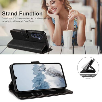 for Galaxy A17/A16 5G Phone Case Wallet RFID Blocking (Black) | Premium PU leather, card holder/cash slots, protective flip cover for Samsung Galaxy A17/A16, magnetic closure, kickstand - color: Black