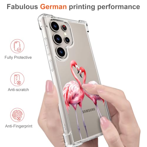 Hungo Galaxy S24 Ultra Case for Women Clear Design Cute,Girly Girls Case Compatible with Samsung Galaxy S24 Ultra Pink Couple Flamingos in Love Heart Animal - color: Flamingos in Love