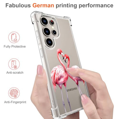 Hungo Galaxy S24 Ultra Case for Women Clear Design Cute,Girly Girls Case Compatible with Samsung Galaxy S24 Ultra Pink Couple Flamingos in Love Heart Animal - color: Flamingos in Love