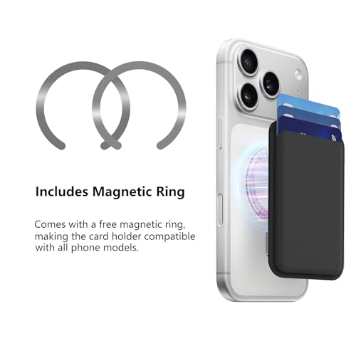 MagSafe Wallet Stand RFID Card Holder Thin Leather with Strong Magnets - color: Black