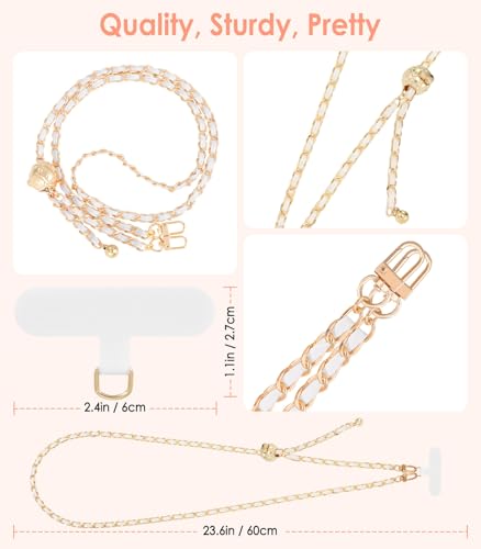 MoKo Phone Lanyard, Adjustable Metal Cell Phone Chain Crossbody Strap - color: White/Adjustable