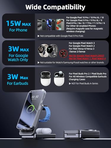 3 in 1 Wireless Charger for Pixel Watch 3/2, Travel Watch Charger for Pixel