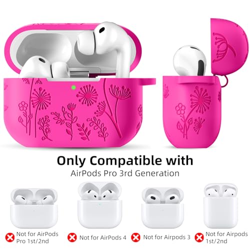 Lerobo for AirPods Pro 3 Case, Flower Engraved Soft Silicone Cover, Rose Pink - color: A-Rose Pink, size: AirPods Pro 3